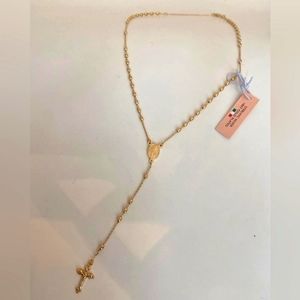 925 Sterling Silver 18kt Gold Rosary Necklace 18"